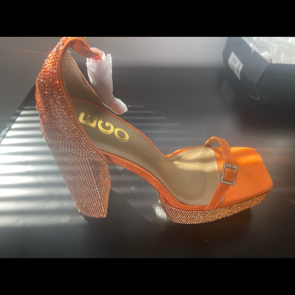 EGO Shoes Ego Official Orange Rhinestone Shiny Platform Heels